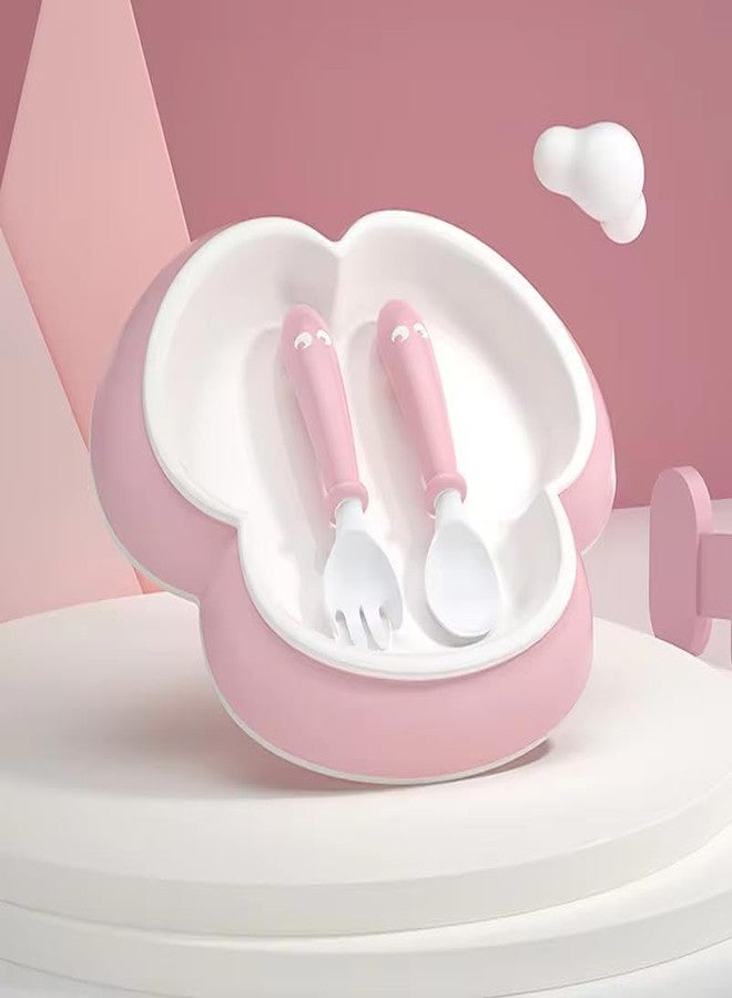 Ess Cubes Enterprise Tableware Baby Feeding Plate with Spoon & Fork Set for BPA Free Elevate Mealtime Essentials 100% Silicon Food Grade PP for Kid and Toddlers Non Toxic Utensil Set (1, Light Pink Pack of 1) - Image 2