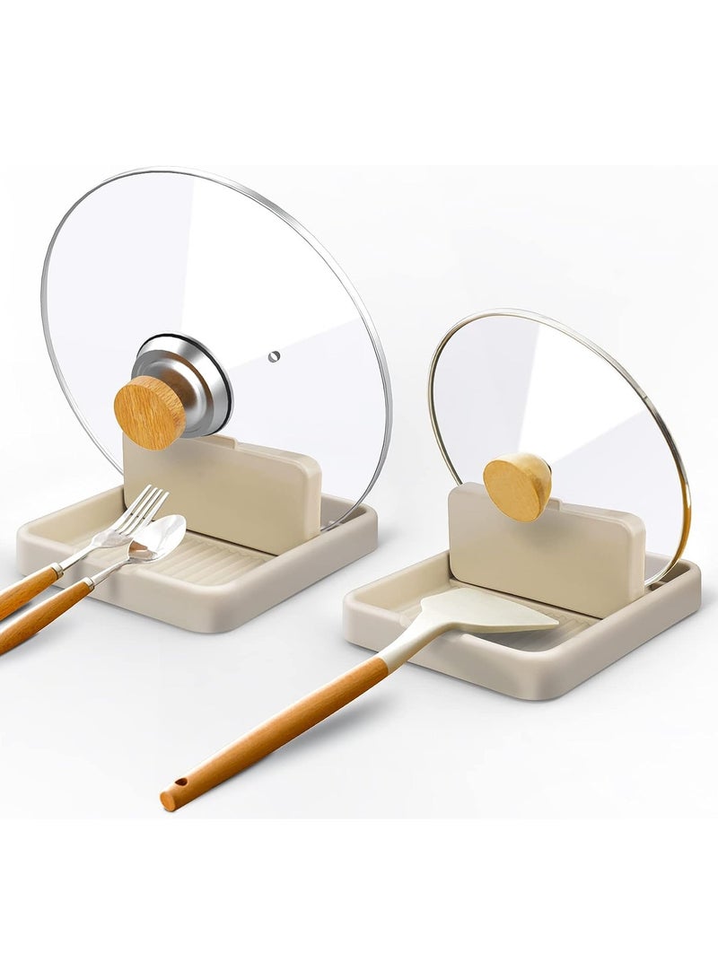 ميكسد مسند ملعقة للموقد، حامل غطاء وعاء مع حصيرة بالتنقيط، حامل أواني مقاومة للحرارة لطاولة المطبخ، ملعقة طبخ خالية من البيسفينول A/مجرفة/ملقط/شوكة/منظم حامل أواني (عبوتان، أبيض) - Image 1