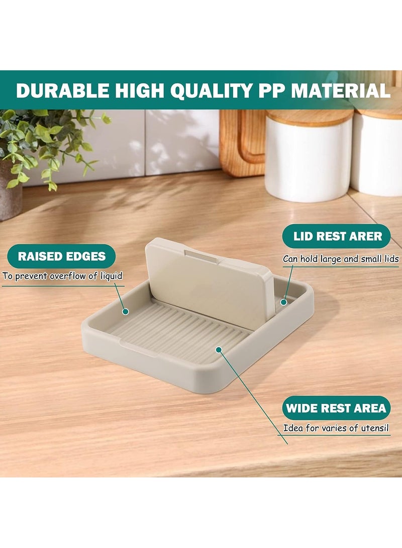 ميكسد مسند ملعقة للموقد، حامل غطاء وعاء مع حصيرة بالتنقيط، حامل أواني مقاومة للحرارة لطاولة المطبخ، ملعقة طبخ خالية من البيسفينول A/مجرفة/ملقط/شوكة/منظم حامل أواني (عبوتان، أبيض) - Image 4