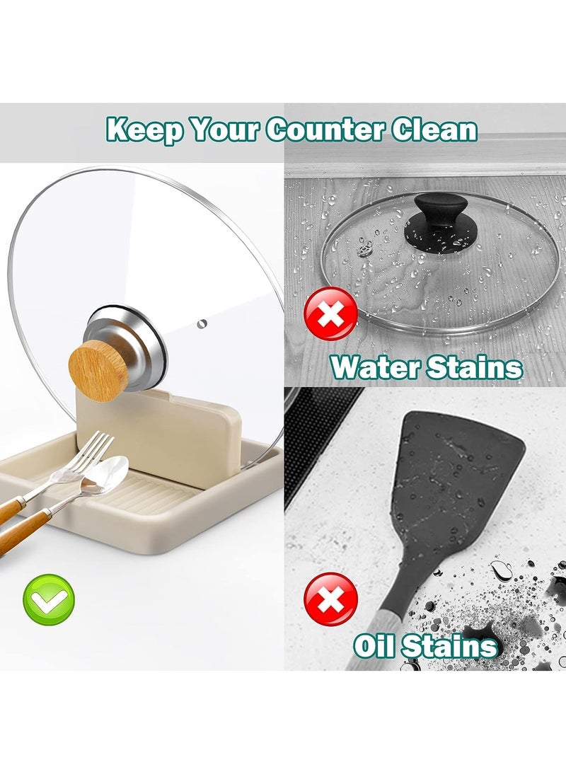 ميكسد مسند ملعقة للموقد، حامل غطاء وعاء مع حصيرة بالتنقيط، حامل أواني مقاومة للحرارة لطاولة المطبخ، ملعقة طبخ خالية من البيسفينول A/مجرفة/ملقط/شوكة/منظم حامل أواني (عبوتان، أبيض) - Image 2