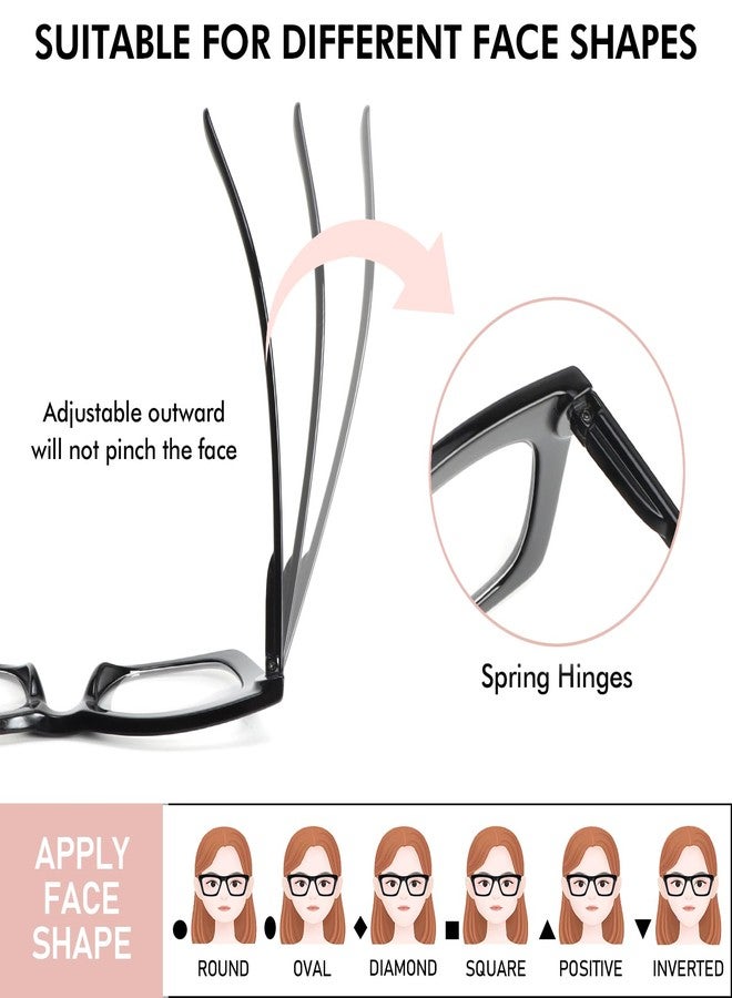 REAVEE Oprah Style Reading Glasses for Women Blue Light Blocking Computer Fashion Readers with Spring Hinge and Glasses pouch （Black/Pink/Tortoise +2.75） - Image 4