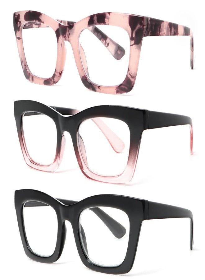 REAVEE Oprah Style Reading Glasses for Women Blue Light Blocking Computer Fashion Readers with Spring Hinge and Glasses pouch （Black/Pink/Tortoise +2.75） - Image 1