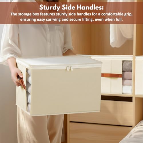 JD FRESH Fabric 2 Pcs 30 Liters Cloth Organizer for Storage/Foldable Cloth Storage Box with Handles/Almirah Organizer with Transparent Window/Wardrobe Organizers for Clothes/Sarees/BedSheets -Beige - Image 5