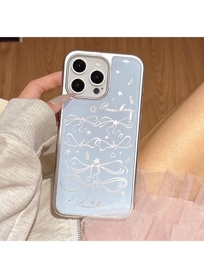 NIBEMINENT Young Girl Blue Bow Protective TPU Case Cover For iPhone 14, Joyful Musical Notes Bowknot