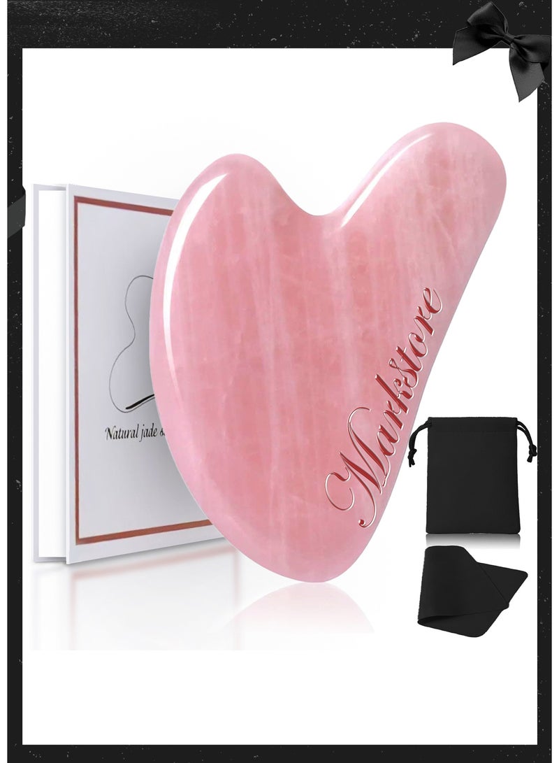 MARK STORE Jade Stone Gua Sha Facial Tools, 100% Natural Rose Quartz Gua Sha Stone, Guasha Tool Face for Jawline Sculpting and Puffiness Reducing, Gua Sha Massage Tool, Skin Care Gift  with beautiful box pack  - Image 1