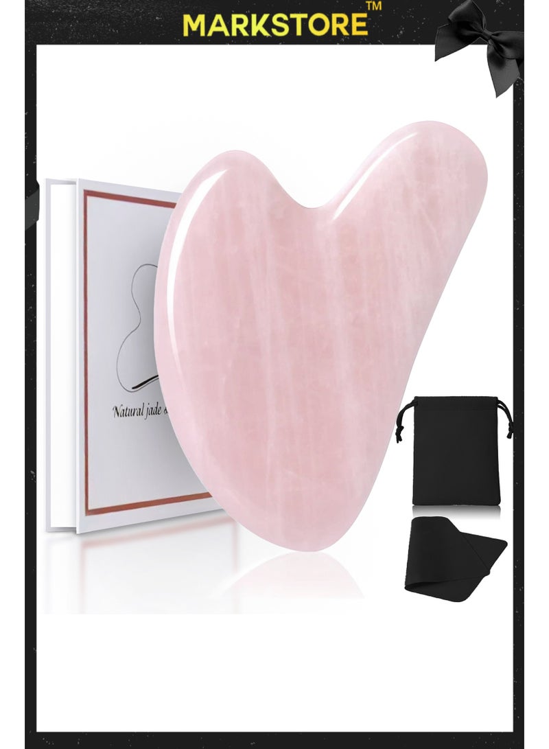 MARK STORE Jade Stone Gua Sha Facial Tools, 100% Natural Rose Quartz Gua Sha Stone, Guasha Tool Face for Jawline Sculpting and Puffiness Reducing, Gua Sha Massage Tool, Skin Care Gift  with beautiful box pack - Image 1