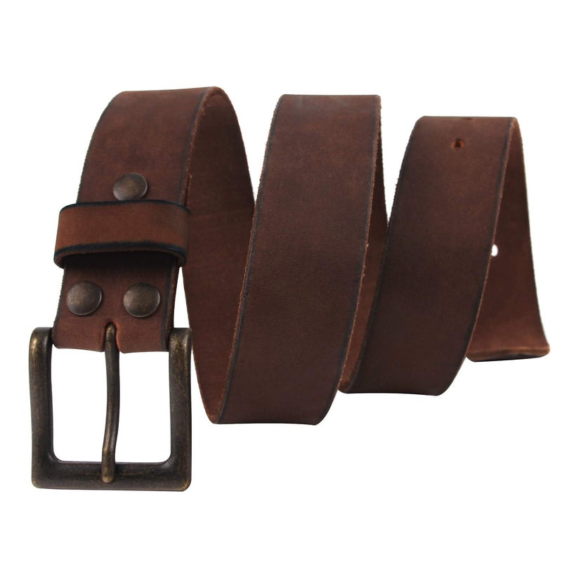 NPET Mens Leather Belt Full Grain Vintage Distressed Style Snap on Strap 1 1/2" Wide (36 for 34" waist, Coffee with Black Brass Buckle) - Image 2
