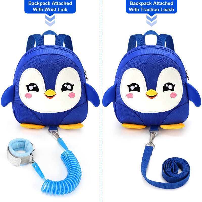 Accmor Toddler Harness Backpack Leash, Cute Penguin Kid Backpacks with Anti Lost Wrist Link, Mini Child Backpack Harness Leashes Walking Wristband Rope Travel Bag Harness Rein for Baby Girls (Blue) - Image 4