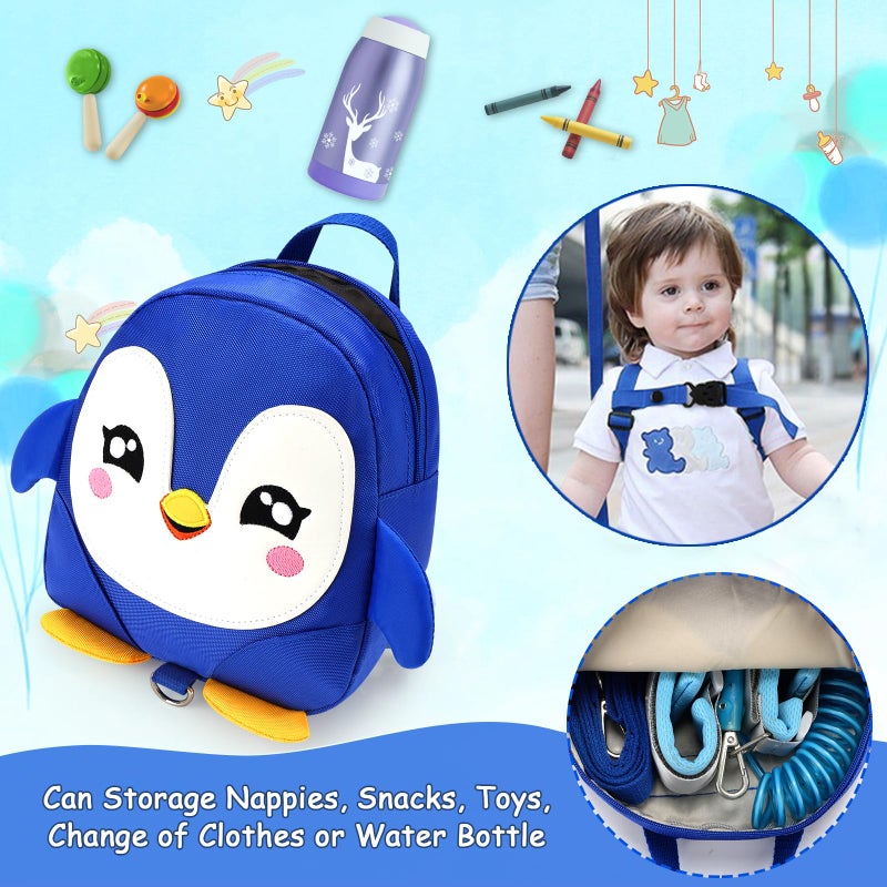 Accmor Toddler Harness Backpack Leash, Cute Penguin Kid Backpacks with Anti Lost Wrist Link, Mini Child Backpack Harness Leashes Walking Wristband Rope Travel Bag Harness Rein for Baby Girls (Blue) - Image 3