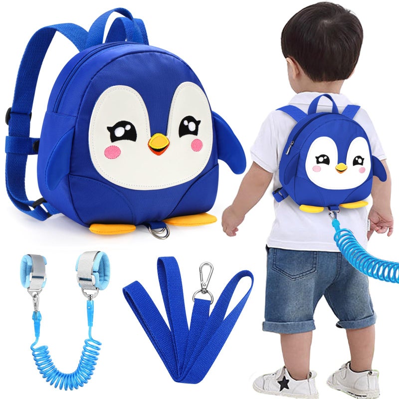 Accmor Toddler Harness Backpack Leash, Cute Penguin Kid Backpacks with Anti Lost Wrist Link, Mini Child Backpack Harness Leashes Walking Wristband Rope Travel Bag Harness Rein for Baby Girls (Blue) - Image 1