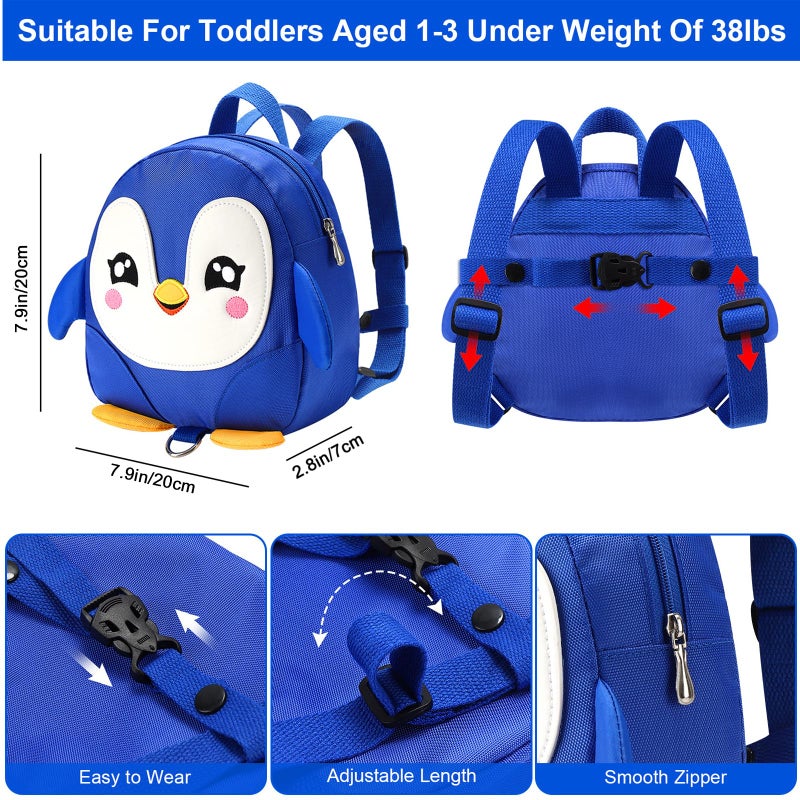 Accmor Toddler Harness Backpack Leash, Cute Penguin Kid Backpacks with Anti Lost Wrist Link, Mini Child Backpack Harness Leashes Walking Wristband Rope Travel Bag Harness Rein for Baby Girls (Blue) - Image 2