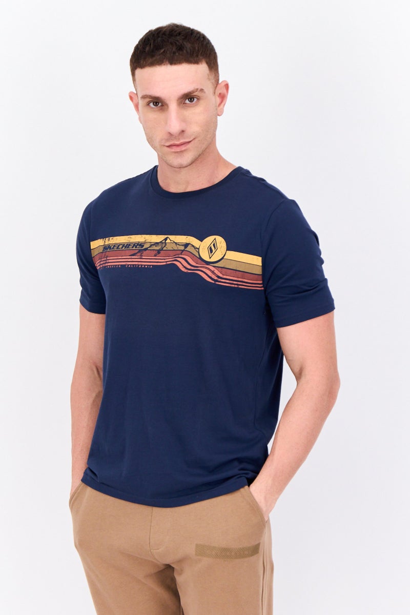 SKECHERS Men Sportswear Fit Short Sleeves Training T-shirt, Navy Blue - Image 1