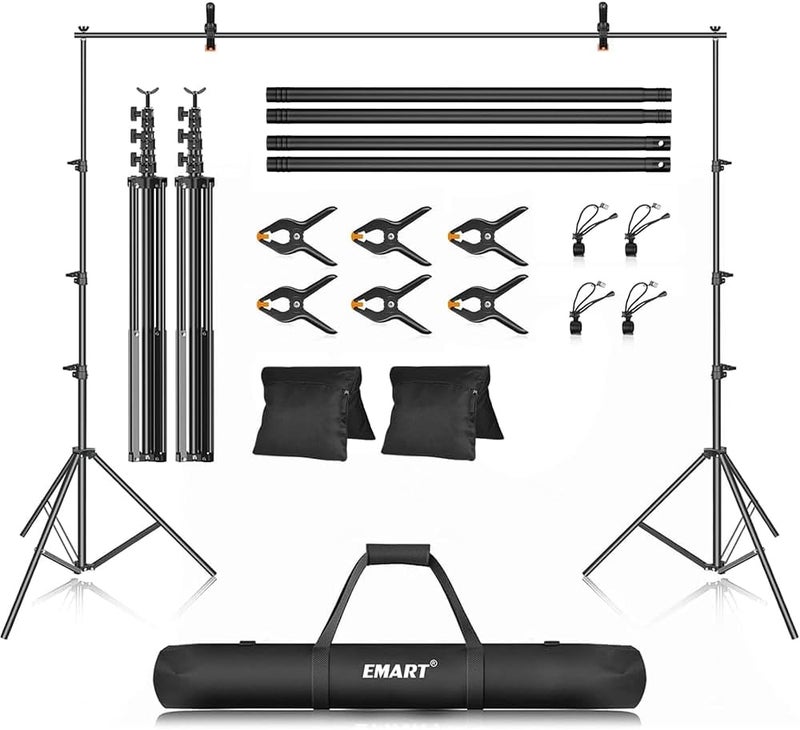 EMART طقم حامل خلفية الصور، إطار خلفية قابل للتعديل بحجم 10 × 12 قدم للتصوير الفوتوغرافي، حامل دعم خلفية لافتة التصوير لحفلات الزينة - Image 1