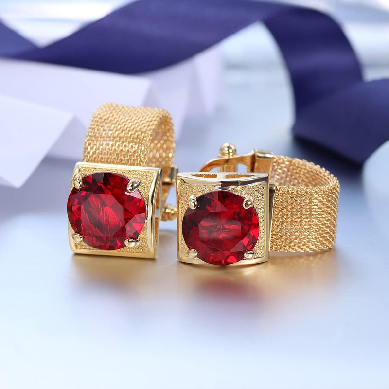 هاوسن Mens Cufflinks with Chain - Stone and Shiny Gold Tone Shirt Accessories - Party Gifts for Young Men - Image 5