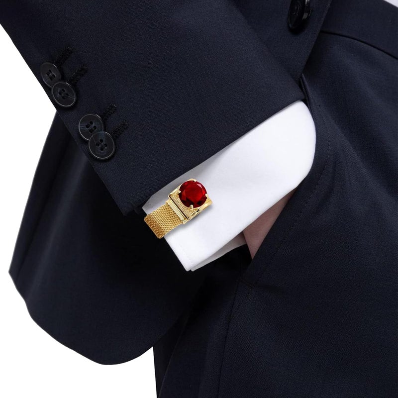 هاوسن Mens Cufflinks with Chain - Stone and Shiny Gold Tone Shirt Accessories - Party Gifts for Young Men - Image 2