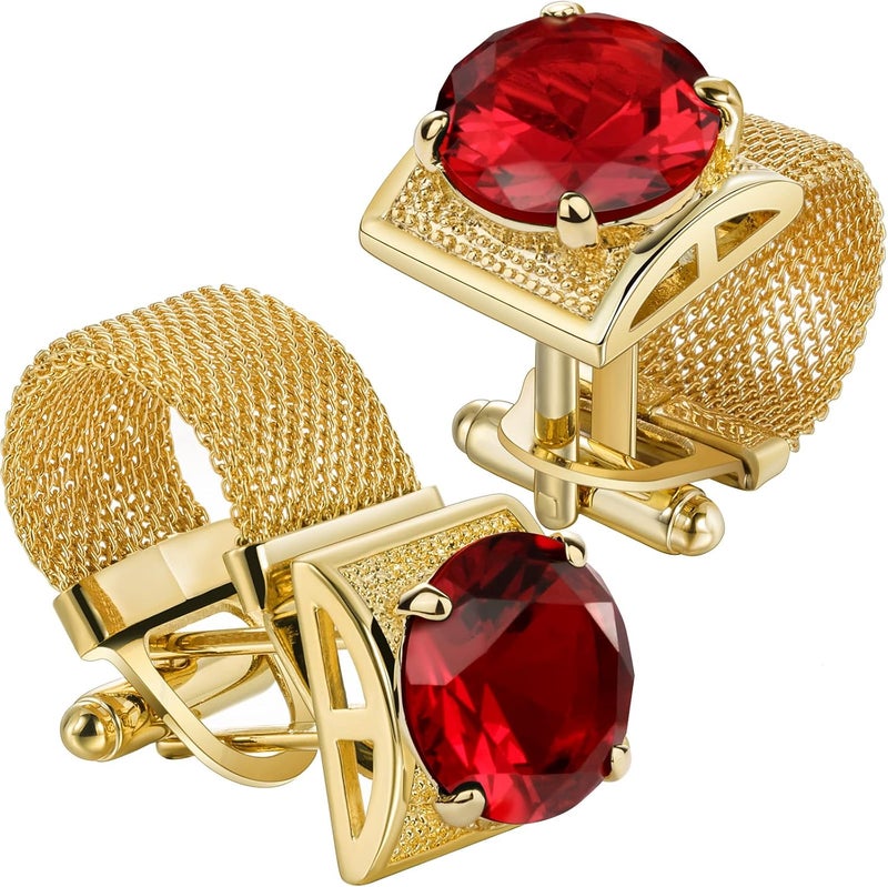 هاوسن Mens Cufflinks with Chain - Stone and Shiny Gold Tone Shirt Accessories - Party Gifts for Young Men - Image 1