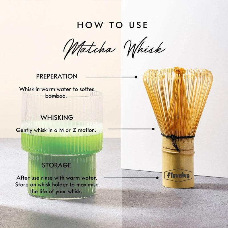 Flavoma Japanese Ceremonial Matcha Green Tea Powder (20G) + Traditional Bamboo Matcha Whisk for Brewing Matcha Tea (Sourced from Shizouka Japan) - Image 2