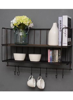 Generic Metal kitchen shelf with 5 hooks wooden shelf and towel rack  - Image 1