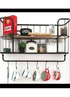 Generic Metal kitchen shelf with 5 hooks wooden shelf and towel rack  - Image 2