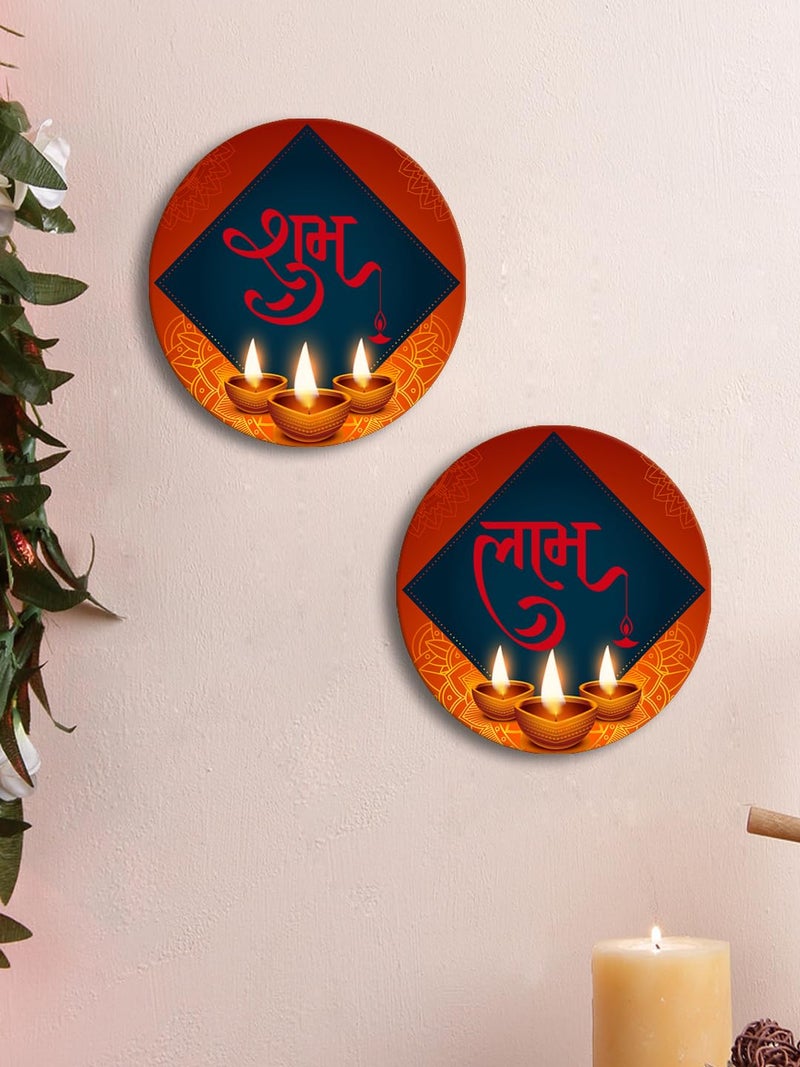 999Store Round Shape shubh labh with Dipak Art for Diwali puja and Door Entrance subh labh for Diwali(SLP025) - Image 1