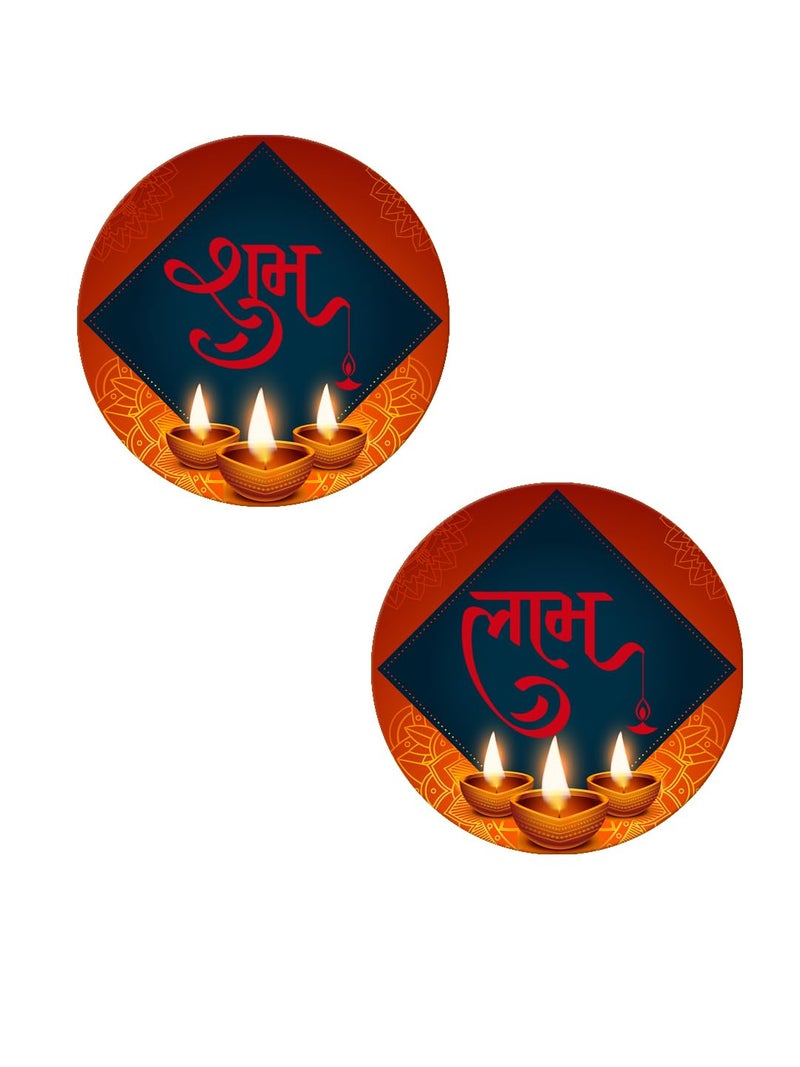 999Store Round Shape shubh labh with Dipak Art for Diwali puja and Door Entrance subh labh for Diwali(SLP025) - Image 2