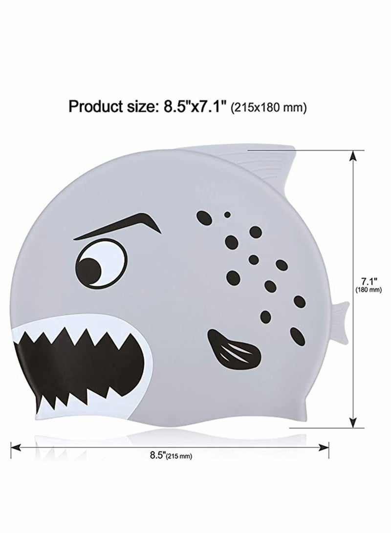 Excefore Kids Swimming Caps Waterproof Silicone Bathing Cap lovely Cartoon Animal Prints Protect Ears Soft Lightweight Boys and Girls Swim Caps (Age 3-12 Shark Pattern 2pcs)  - Image 3