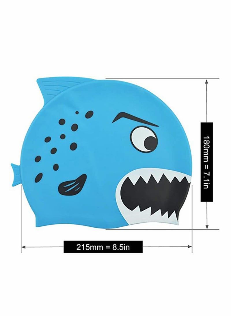 Excefore Kids Swimming Caps Waterproof Silicone Bathing Cap lovely Cartoon Animal Prints Protect Ears Soft Lightweight Boys and Girls Swim Caps (Age 3-12 Shark Pattern 2pcs)  - Image 4