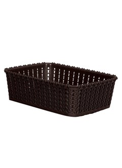 Kuber Industries Kuber Industries Multipurposes Small M 15 Plastic Rectangular Basket/Organizer|Side Handles & Wovan Design|Size 20 X 14 X 6|Pack Of 1 (Brown) - 46Km0110  - Image 1
