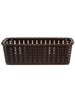 Kuber Industries Kuber Industries Multipurposes Small M 15 Plastic Rectangular Basket/Organizer|Side Handles & Wovan Design|Size 20 X 14 X 6|Pack Of 1 (Brown) - 46Km0110  - Image 2