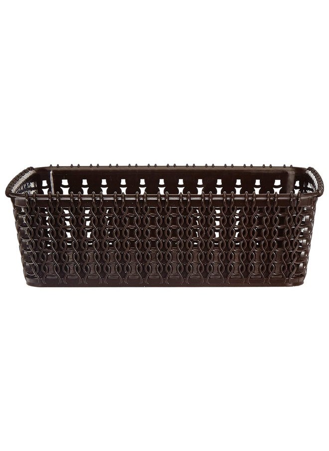 Kuber Industries - Kuber Industries Multipurposes Small M 15 Plastic Rectangular Basket/Organizer|Side Handles & Wovan Design|Size 20 X 14 X 6|Pack Of 1 (Brown) - 46Km0110 - Image 1