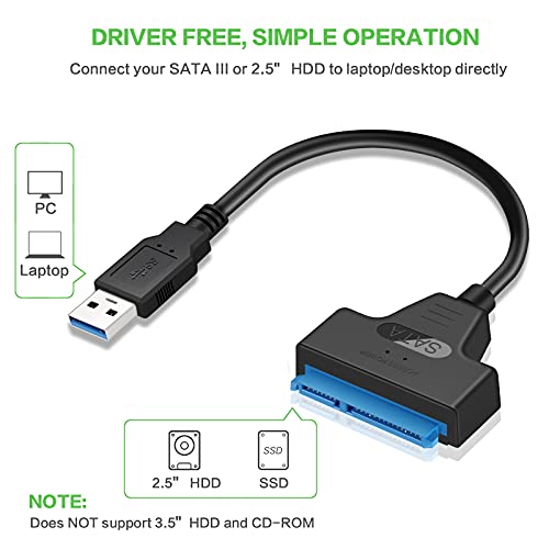 EYOOLD SATA to USB 3.0 Adapter Cable for 2.5 inch Hard Drive HDD/SSD Data Transfer, External Hard Drive Converter Support UASP (Black) - Image 5