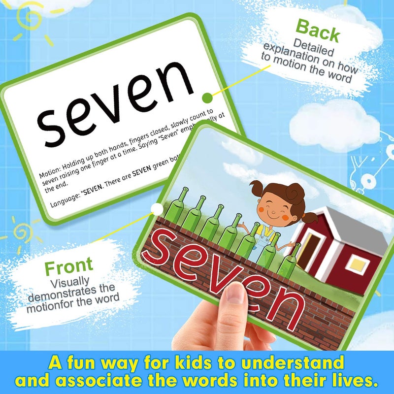 spring flower SpringFlower Sight Words Flash Cards with Pictures,Motions&Sentences, 220 Dolch Sight Words for Preschool, Kindergarten, 1st, 2nd & 3rd Grade.Homeschool, Learn to Read, Phonics Learning,235 Pieces - Image 3