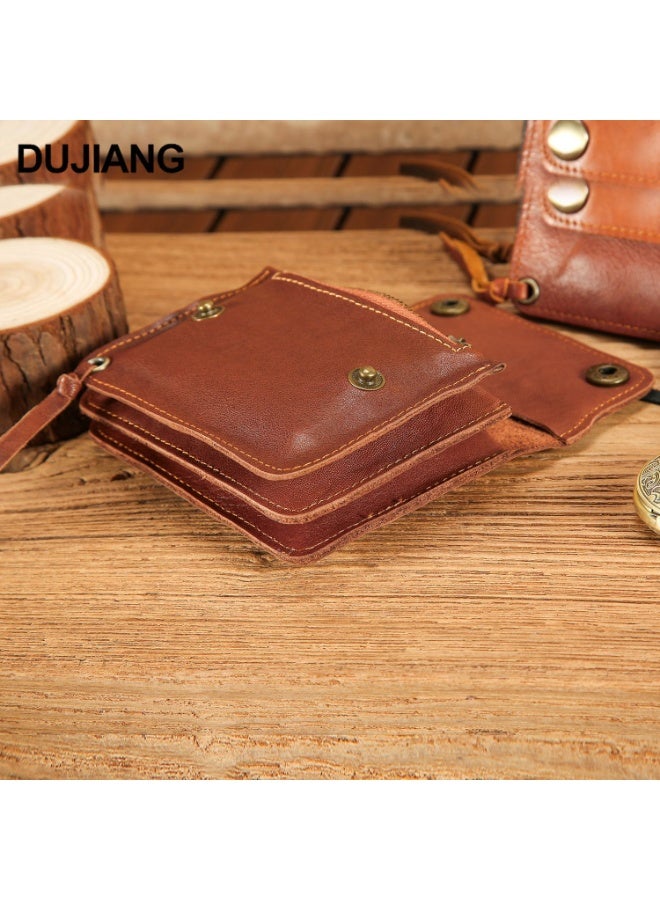 محفظة عملات معدنية وحامل بطاقات جلد طبيعي من DUIJIANG، محفظة قصيرة بتصميم عتيق - Image 3