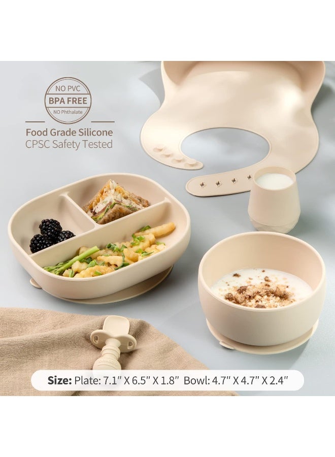 SAMiGO Silicone Baby Feeding Set, Suction Plate Bowl Set, Self Feeding Spoons, Bib, Cup, Baby Led Weaning Supplies, First Stage Feeding Essentials, Food Eating Utensils, 6+ Months - Image 4