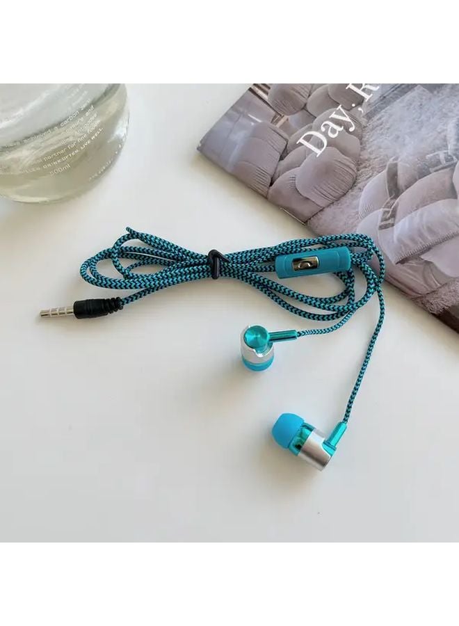 Blue Wired Earbuds with HD Microphone Braided Cable Semi In Ear Headphones for Android Laptops MP3 - Image 1