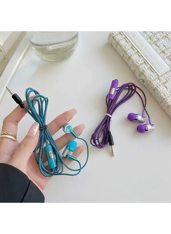 Blue Wired Earbuds with HD Microphone Braided Cable Semi In Ear Headphones for Android Laptops MP3 - Image 3