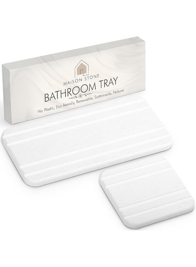 Maison Stone  Bathroom Tray W/Bonus Vanity Tray. Absorbent Bathroom Trays For Counter. Multipurpose 8X5 Countertop Tray. Perfume Tray. Kitchen Soap Tray. Time Saving Bathroom Counter Tray.  - Image 5
