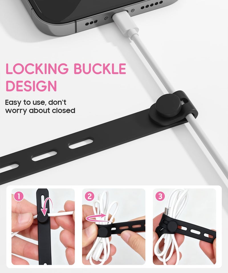 TIKIWIK 25Pack Silicone Cable Ties,Reusable Cord Organizer for Bundling Electrical Cords,Adjustable Data Cable Organizer Ties,High Elasticity Cable Straps for Home/Office/School/Travel(Black) - Image 5
