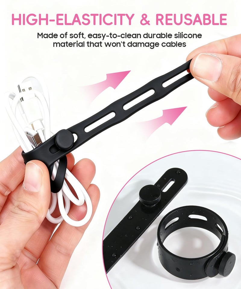 TIKIWIK 25Pack Silicone Cable Ties,Reusable Cord Organizer for Bundling Electrical Cords,Adjustable Data Cable Organizer Ties,High Elasticity Cable Straps for Home/Office/School/Travel(Black) - Image 3