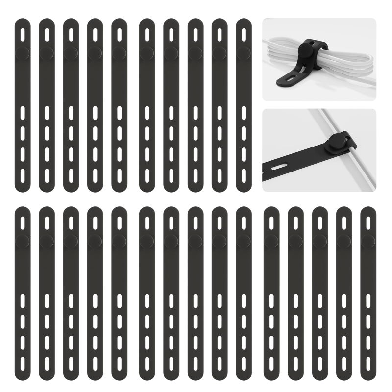 TIKIWIK 25Pack Silicone Cable Ties,Reusable Cord Organizer for Bundling Electrical Cords,Adjustable Data Cable Organizer Ties,High Elasticity Cable Straps for Home/Office/School/Travel(Black) - Image 1