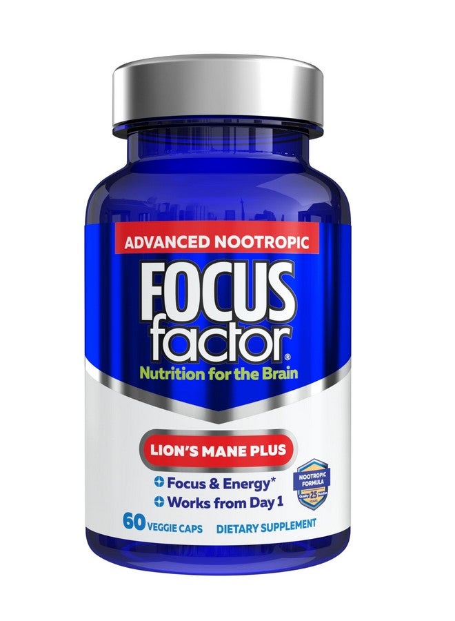 Focus Factor Lions Mane Plus, Advanced Nootropic with L-Theanine, Caffeine, Focus and Energy (60 Count) - Image 1