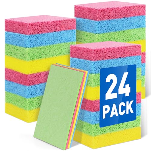 NEOACT 24 Pack Compressed Cellulose Sponge, Non Scratch Kitchen Sponges for Dish Cleaning, Multipurpose Household Cleaning Sponge for Kitchens, Bathrooms, Cars - Image 1