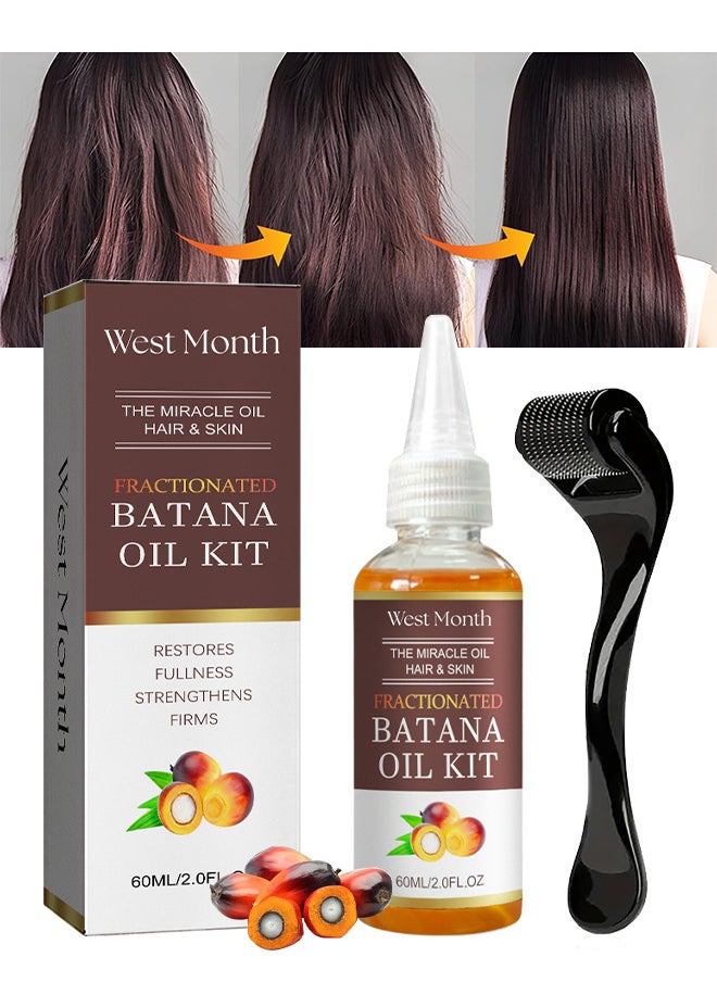 West&Month Batana Oil KIT, 100% Natural Batana Oil Organic With Micro-Needle Roller, Hair Growth For Men And Women, Enhances Hair And Skin Radiance, Hair Oil For Hair Growth And Treatment, 60ML  - Image 1