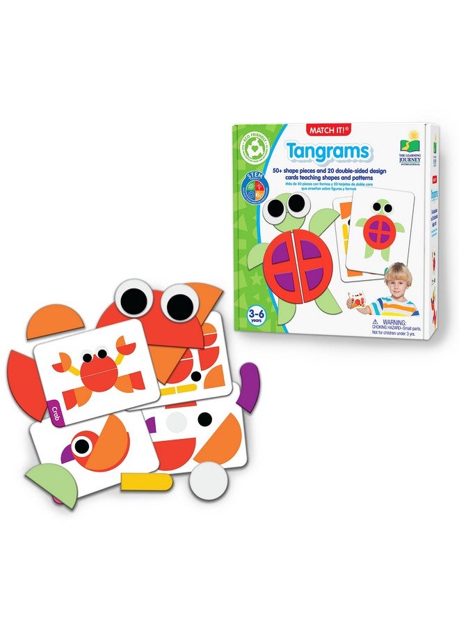 The Learning Journey: Match It! Tangrams- Animal Pattern - Educational Design Learning Double Sided Cards and Shaped Puzzle Piece Toys- Geometric Figures - Spatial Relationships - Ages 3-6 Years Old - Image 1