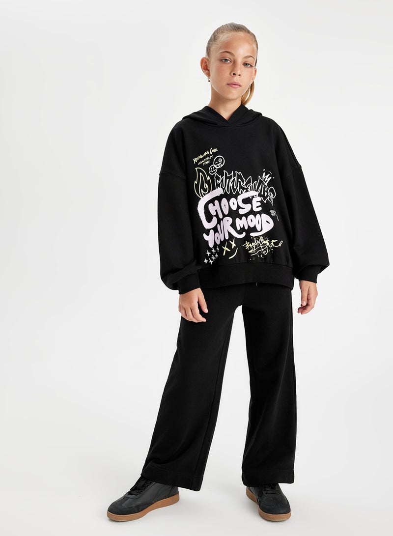 DeFacto Black Oversized Fit Hooded Text Printed Sweatshirt  - Image 4