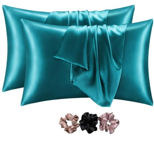 Go well Satin Silk Pillow Covers Pack of 2 for Hair and Skin-with Satin Scrunchies for Women Stylish|Satin Pillow Cover for Hair and Skin |scrunchies for Women 3-Piece|Silk Pillow case (Voilet) 600TC - Image 1