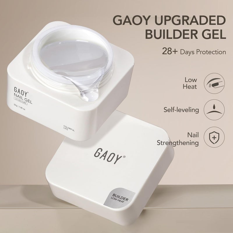 GAOY Low-Heat Clear Builder Gel for Nails, 30ml Self-Leveling Nail Strengthener, Soak Off Long Lasting Hard UV Gel, Base Coat Top Coat Needed - Image 2