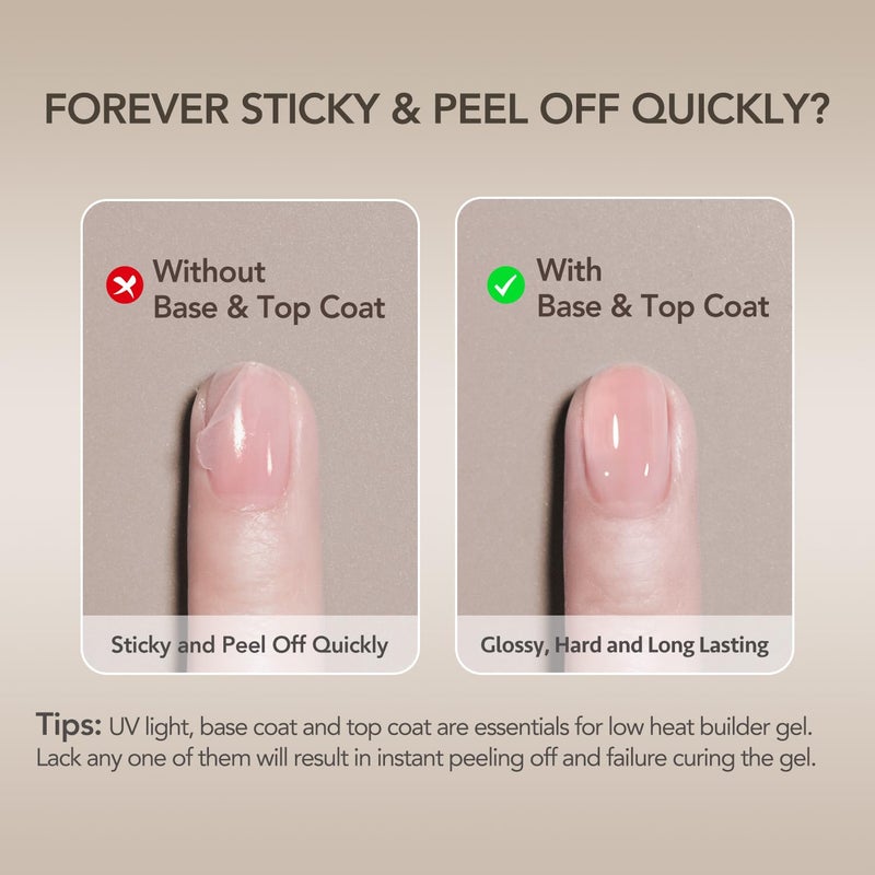 GAOY Low-Heat Clear Builder Gel for Nails, 30ml Self-Leveling Nail Strengthener, Soak Off Long Lasting Hard UV Gel, Base Coat Top Coat Needed - Image 4