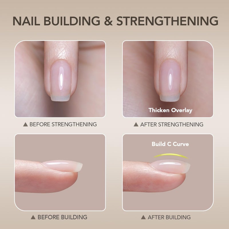 GAOY Low-Heat Clear Builder Gel for Nails, 30ml Self-Leveling Nail Strengthener, Soak Off Long Lasting Hard UV Gel, Base Coat Top Coat Needed - Image 5