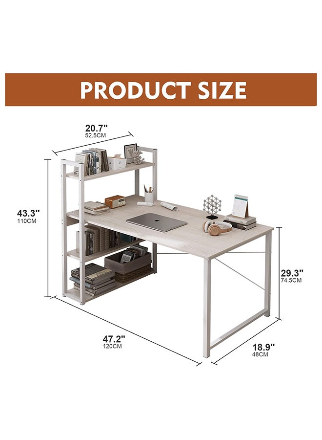 SKY-TOUCH Computer Desk Table with Shelves, 4 Tier Study Table with Bookshelf Desk Storage Reversible Study Table Office Corner Desk with Shelves Home Office Desk Easy Assemble 120x48x72cm - Image 3